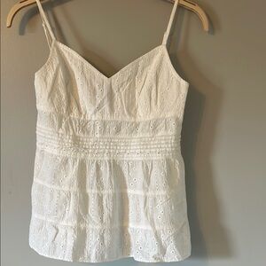 INC International Concepts White Smocked Tiered Camisole